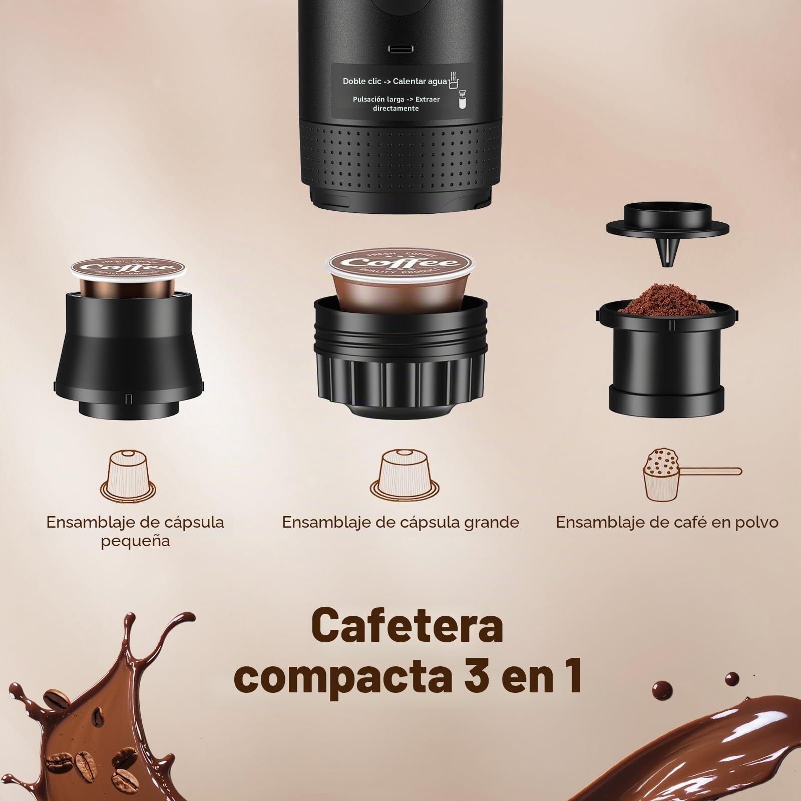 Macchina da caffè espresso portatile 3 in 1 a batteria, 20 bar, mini macchina da caffè da viaggio con porta USB, display LED, custodia di ricarica, compatibile con caffè macinato e capsule