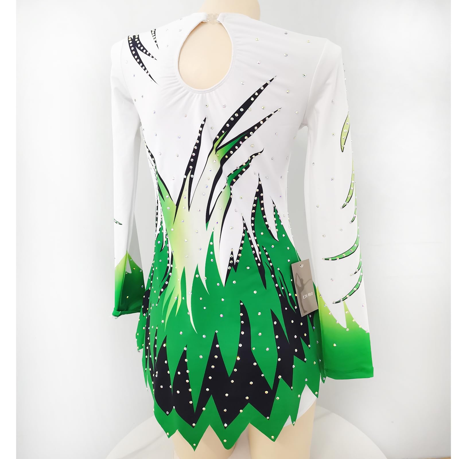 LIUHUO Collants de gymnastique artistiques à manches longues pour fille - Vert - Brillant - Pour entraînement et performance