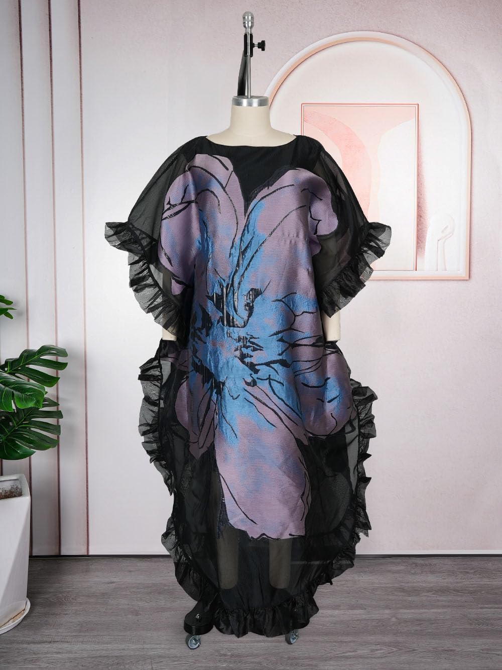 HD Stylish African Inspire Dress for Woman O Sharp Applique Floral Organza Gown - Image 3