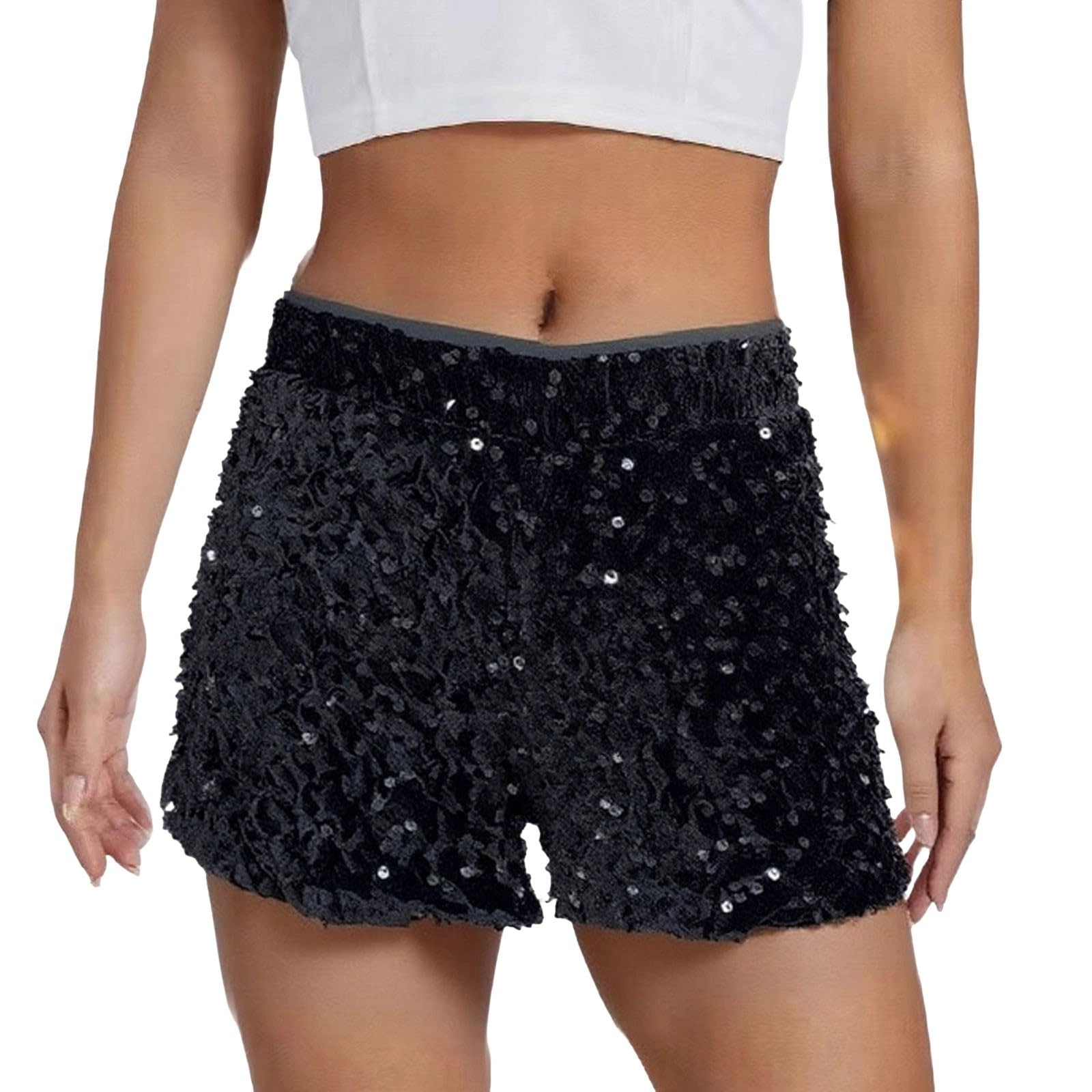Short à paillette femme brillant avec imprimé léopard et coupe évasée disco - 5