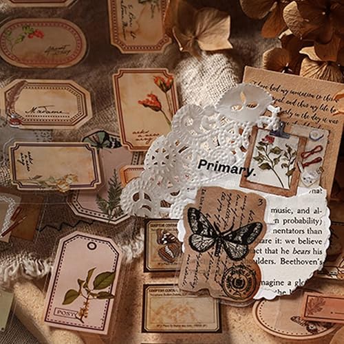 Miniatura 4 de Calcomanías de diario basura para álbumes de recortes, 120 piezas retro de flores, mariposas, naturaleza, poemas, letras decorativas para álbumes de