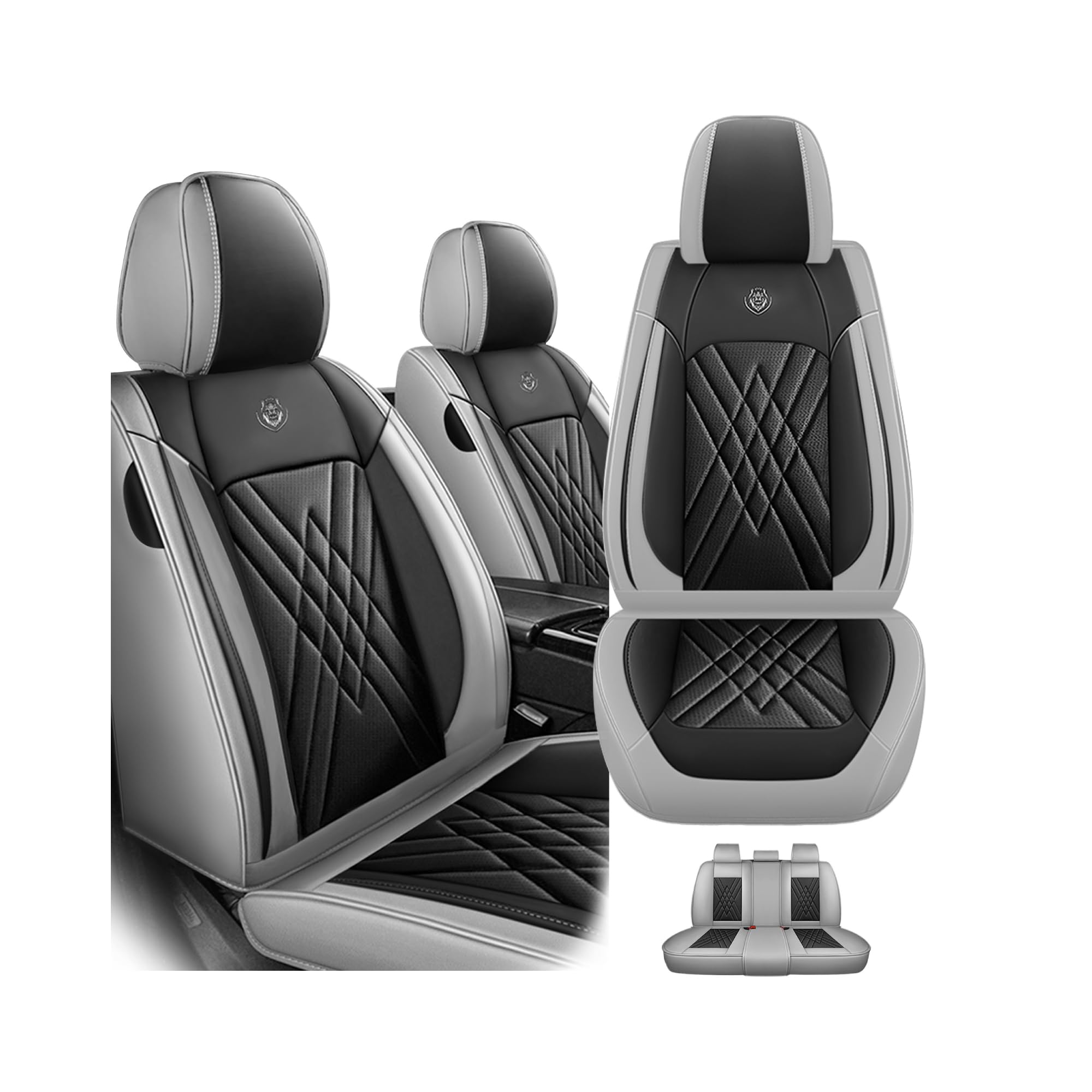 Car Seat Covers Fit for Dodge Nitro 2007-2011 Airbag Compatible 360° Full Wrapped Set Covers Premium Nappa Leather Storage Pocket Zipper Design, Black Gray, Full Set