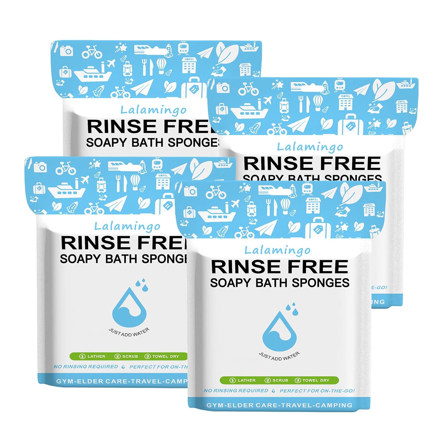 100 PCS Disposable Rinse Free Bath Sponges, No Rinse Bathing Wipes for Adults, Soap Infused Dry Shower Wipes for Elderly, Bedridden, Camping, Post Surgery(25 Count 4 Pack)