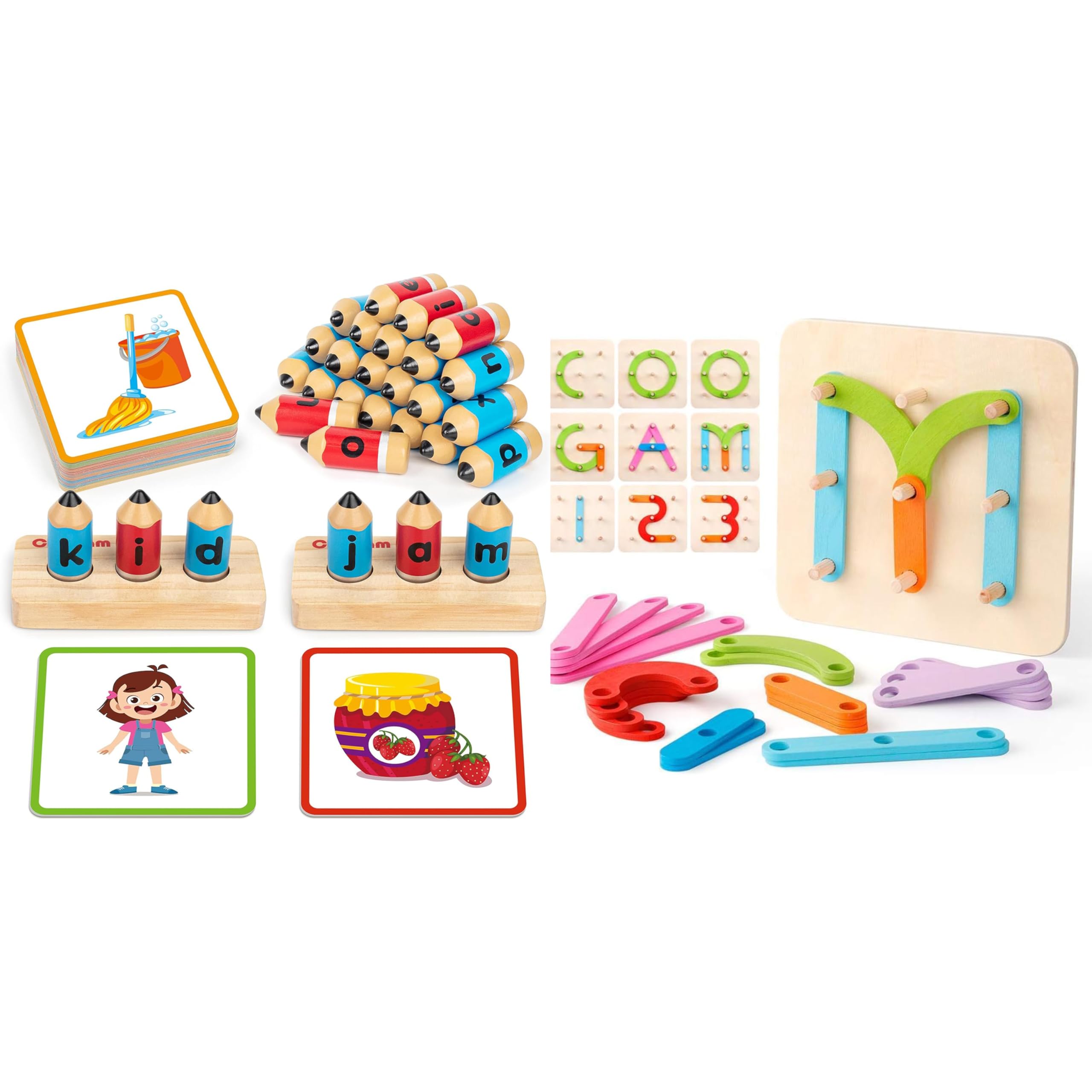 Coogam Wooden Short Vowel Spelling Games + Sorter Pegboard Activity Board Sort Game for Kids Gift Preschool Learning STEM Toy