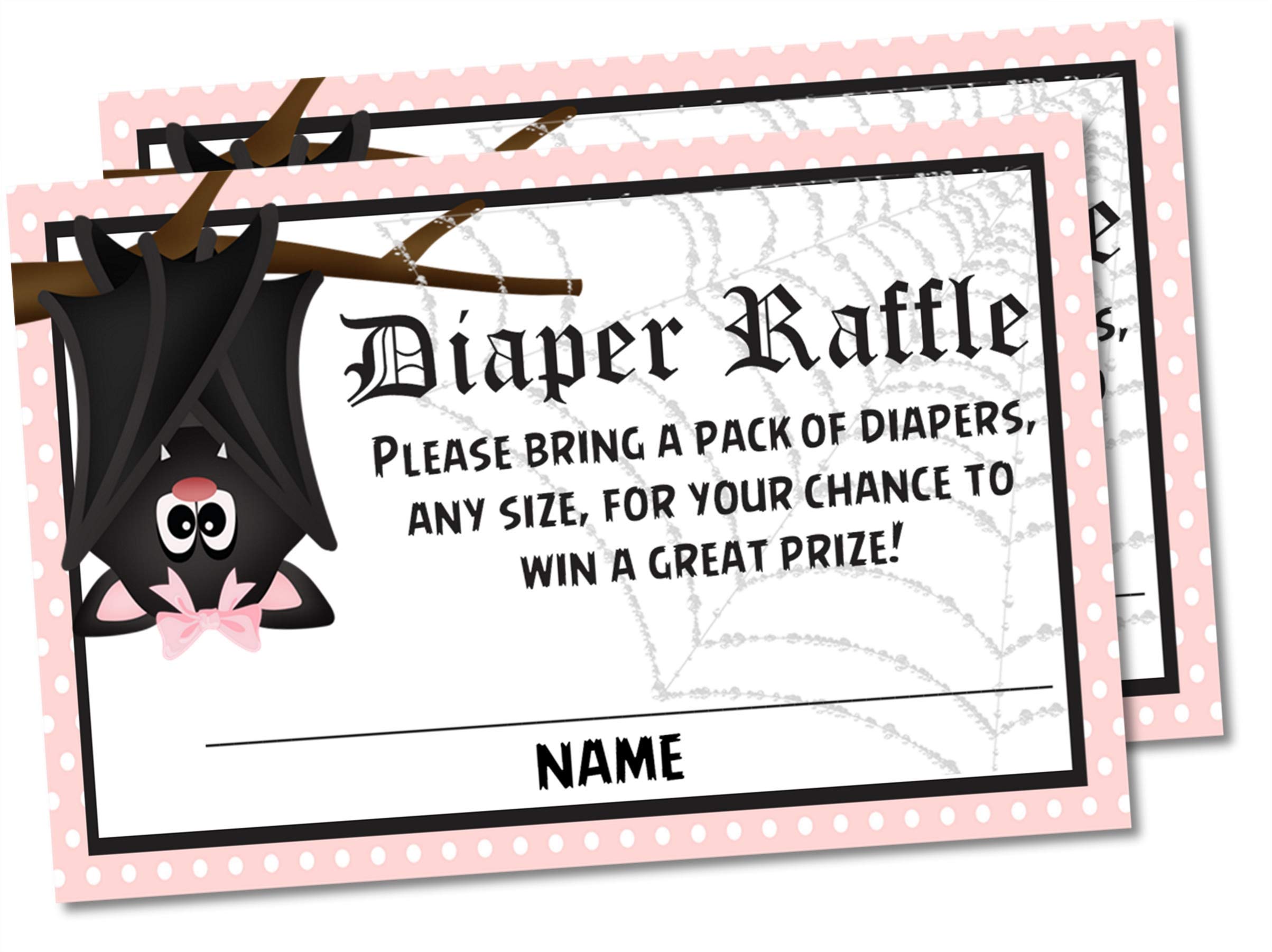 Halloween Baby Shower Diaper Raffle Tickets - Set of 50- Halloween Baby Shower Diaper Raffle Game Supplies (Pink Bat)