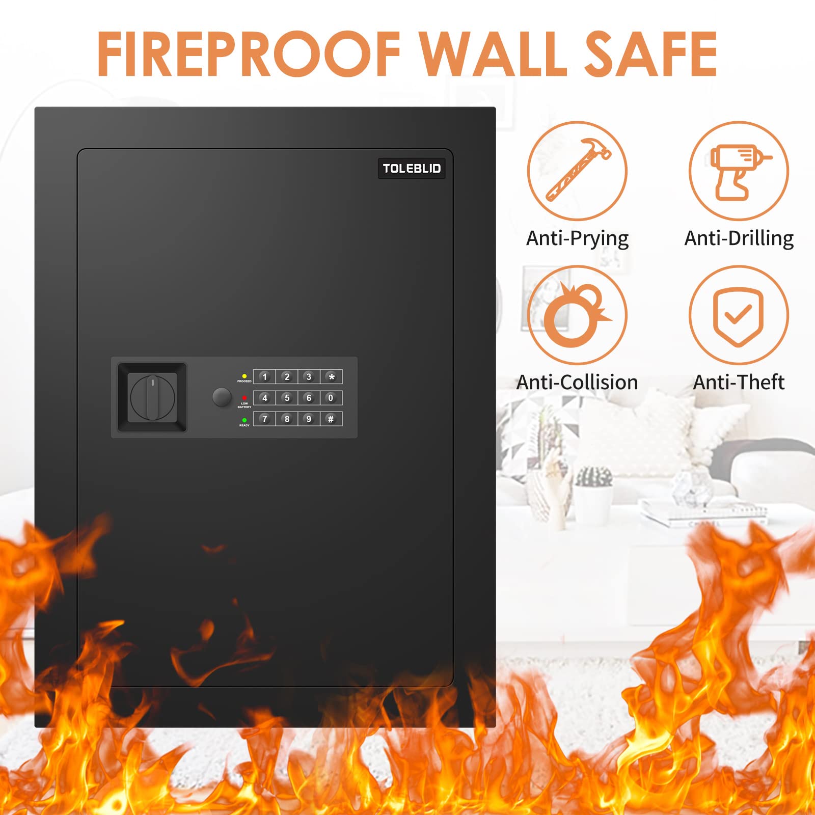 Electronic Flat Wall Safes Between The Studs Fireproof