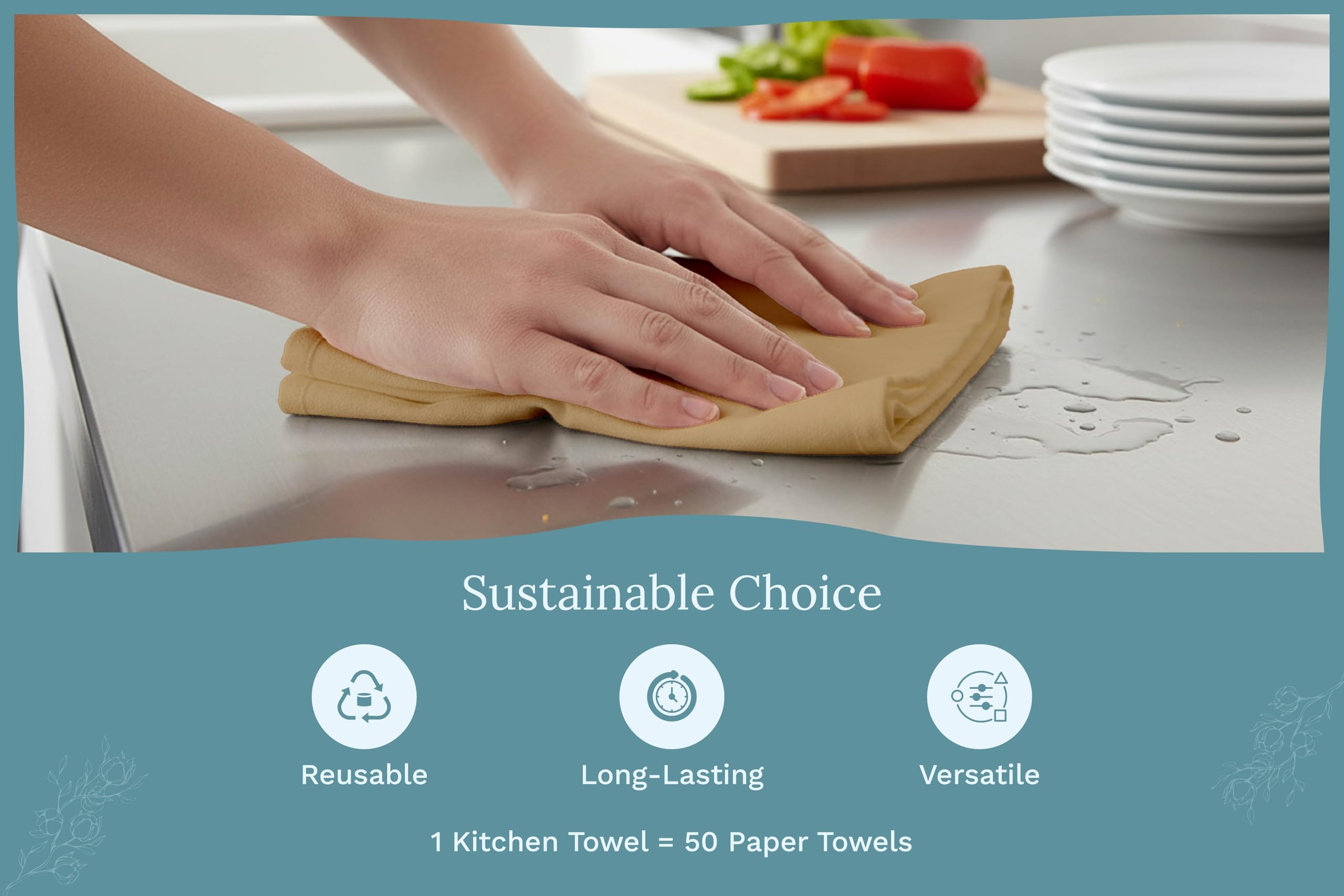 Lot de 10 torchons en Coton Bio Beige très absorbants pour la Cuisson, la Fabrication du Pain et la Cuisine, 68,6 x 68,6 cm, absorbants et Non Pelucheux