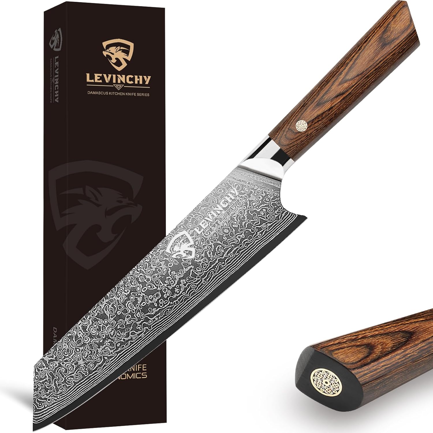 Damascus Chef's Knife 8 inch Professional Handmade Damascus Stainless Steel Kitchen Knife, Superb Edge Retention, Stain & Corrosion Resistant, Ergonomic PAKKA Wood Handle