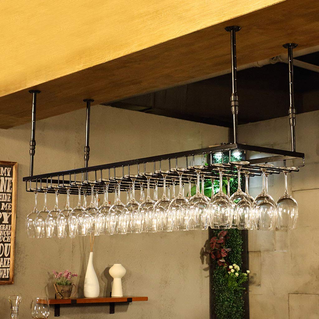 Botellero de vino para bar, restaurante, para colgar copas de vino, soporte para botellas de vino, soporte de metal para copas de vino, copa de hierro, multicolor, 90 x 35 cm, color negro
