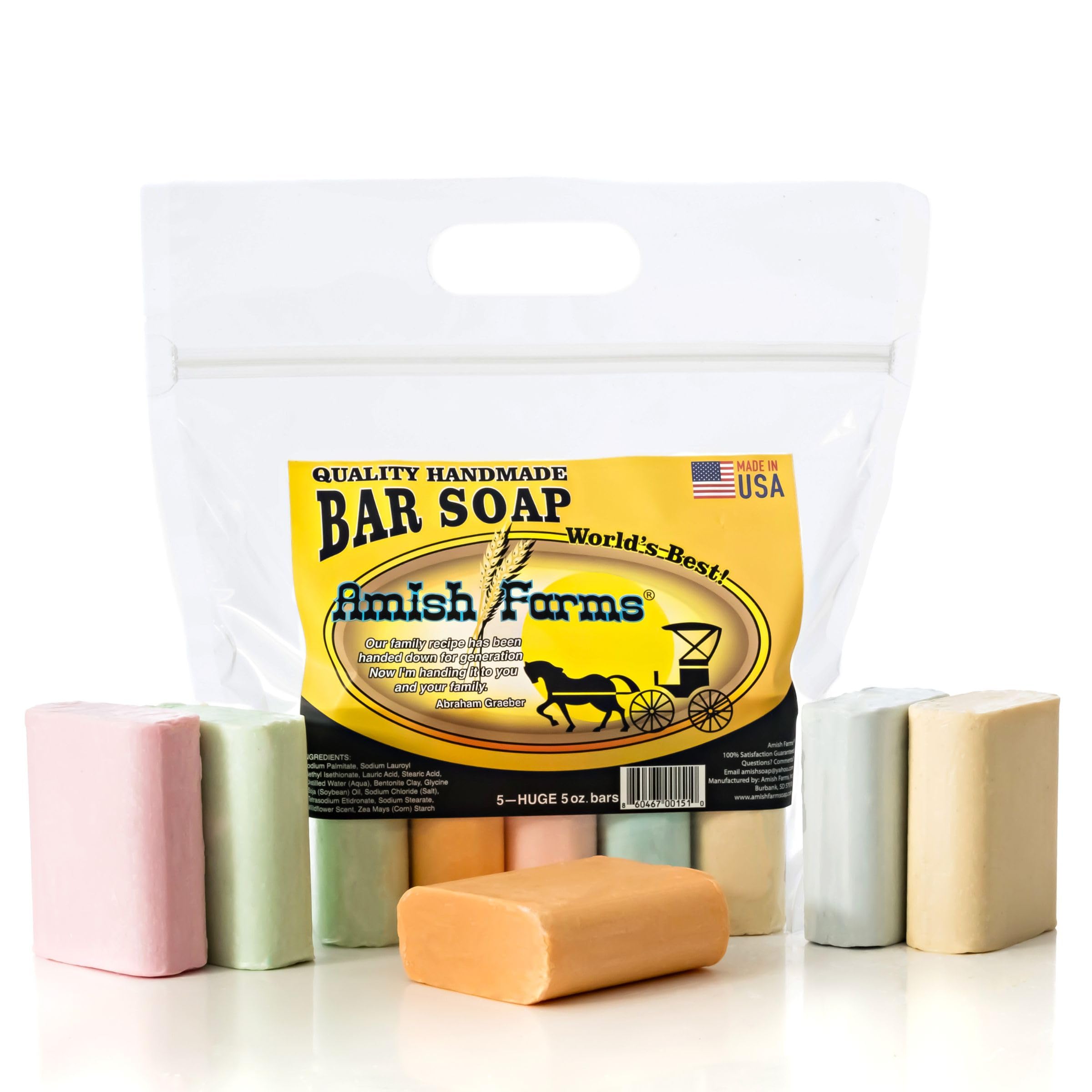 Amish Farms Soap Bar with All Natural Bentonite Clay | Made in USA, Vegan Moisturizing for Sensitive Skin | Women & Mens Face & Body Bath Soap for Shower | Clean Scent | 5 Ounce Each (5 Bars)Amish Farms Soap Bar with All Natural Bentonite Clay…