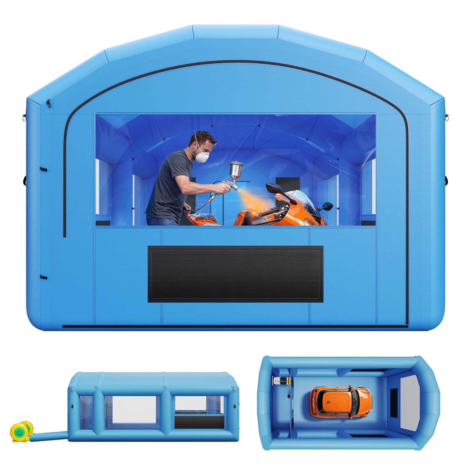 VEVOR Cabina di Verniciatura Gonfiabile 7 x 4 x 2,75 m Leggera Blu, Tenda Verniciatura Portatile con Soffiatori da 550W e 750W, con Tetto ad Arco e Filtro, per ATV Moto Veicoli Mobili Medie Dimensioni