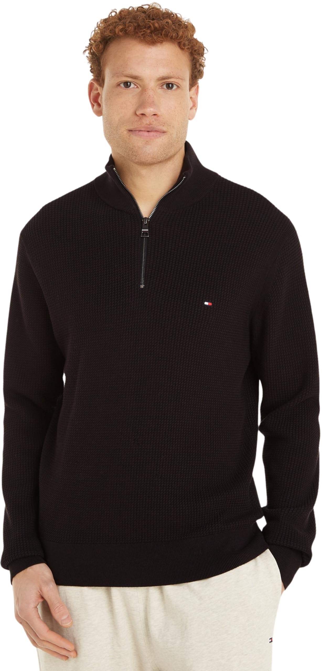 Tommy Hilfiger Men’s Mock Neck Half Zip Jumper, Black (Black), XXL
