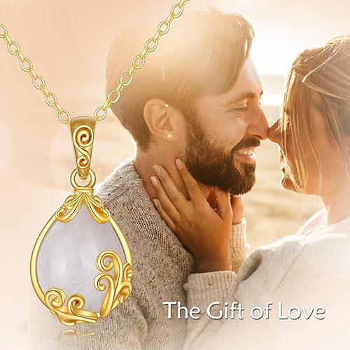 Vista 3 de DOVRAN Collar con dije de filigrana de oro macizo de 14 quilates, ópalo, ópalo, negro, para mujer, joyería con colgante de filigrana de oro amarillo