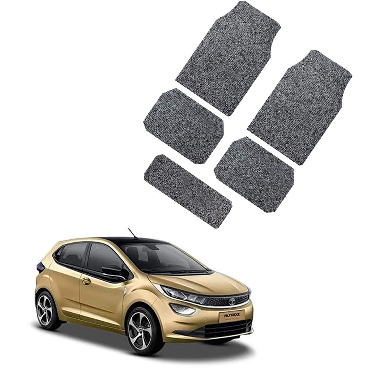 AdroitZ Anti Skid Curly Car Mat/ Foot mat/Grass Mats (Grey Black) for