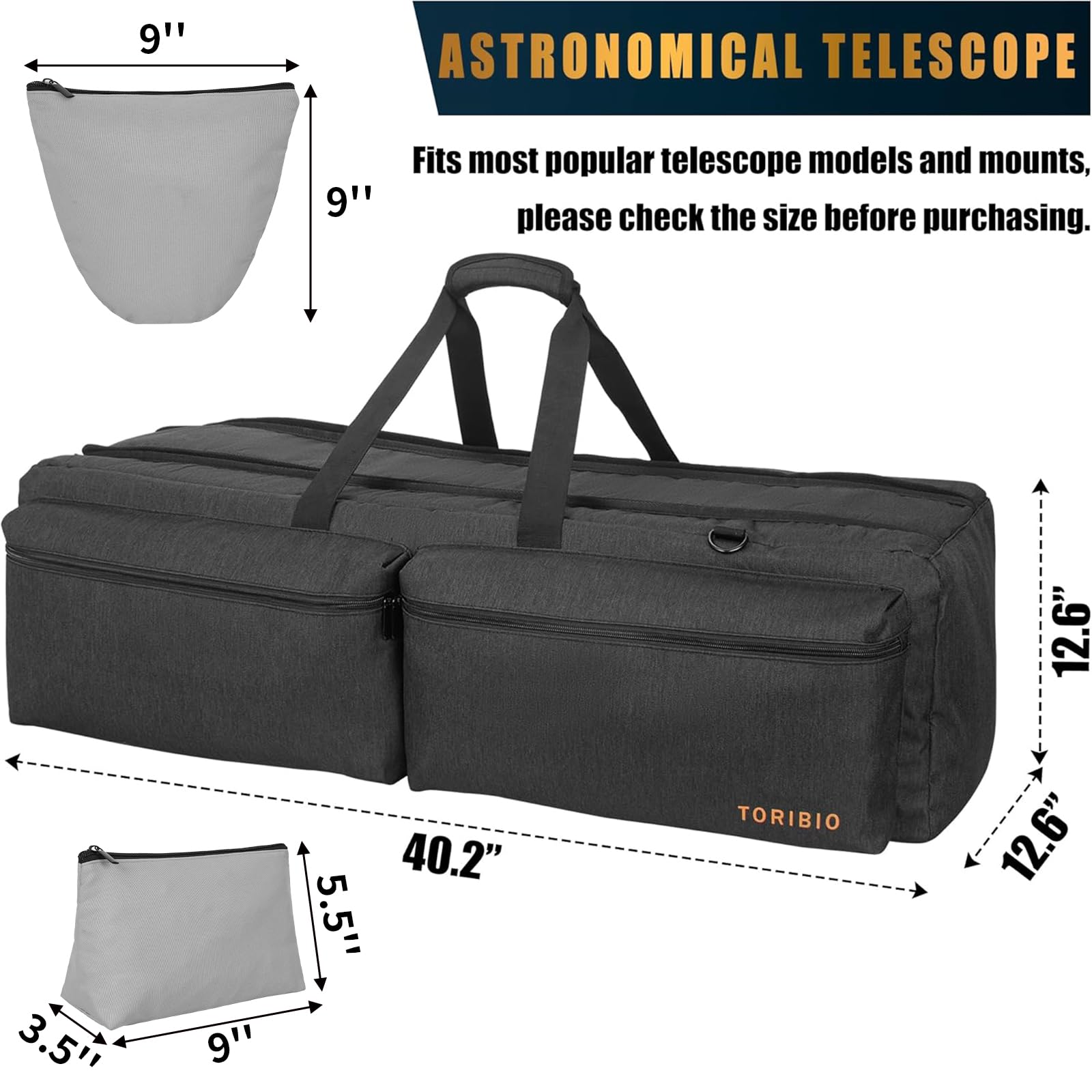 TORIBIO Teleskop-Tasche, gepolsterte Aufbewahrungstasche und Tragetasche für Astronomisches Teleskop, Teleskop-Reisetasche mit Taschen und Schnallenriemen zur einfachen Sicherung des optischen Rohrs