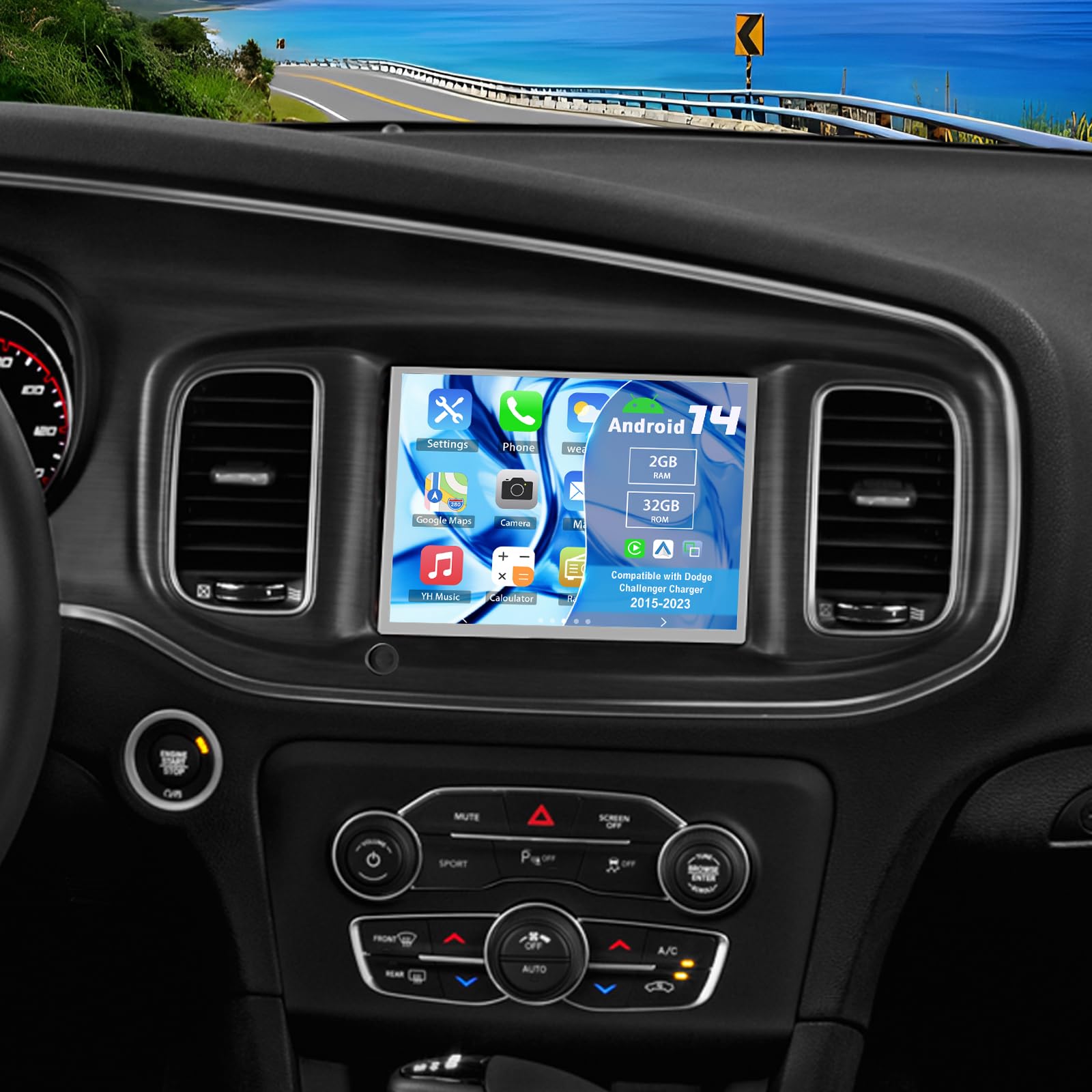 Android 14 Double Din Car Stereo Upgrade Radio for Dodge Challenger Charger 2015-2023 8 4 Touchscreen Carplay Android