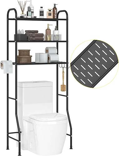 Miniatura 7 de JSB Estante de almacenamiento de baño de metal de 3 niveles sobre el inodoro, organizador multifuncional con estante para papel higiénico (negro, 3