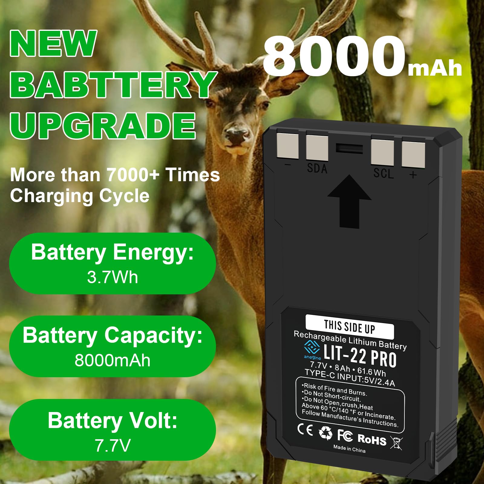Pack De 2 Batteries Rechargeables LIT-22 Pro 7,7V 7000mAh – Compatible SPYPOINT LIT-22, FLEX-M, FLEX-S, Dark, Etc.