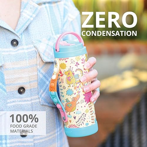 Miniatura 4 de Botella de Agua Icónica Elemental para Niños para la Escuela - Botellas de Agua Aisladas 100% a Prueba de Fugas con Tapa de Popote y Asa Pop-It para