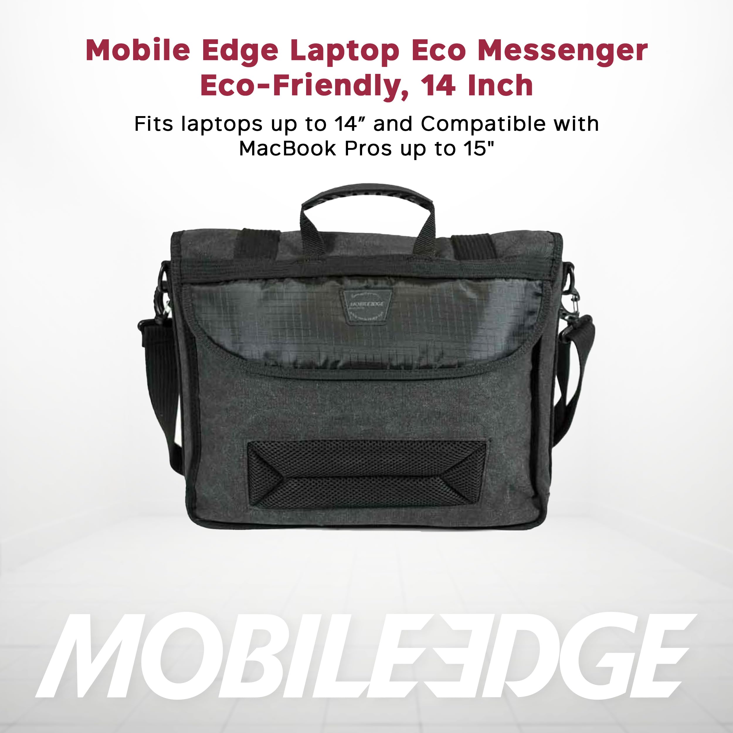 Mobile Edge ECO Laptop Messenger Bag for Men and Women, Fits Up To 14 Inch Widescreen PCs, Compatible with MacBook Pro 15 Inch, Travel Computer Bag, Ash, MEUME5