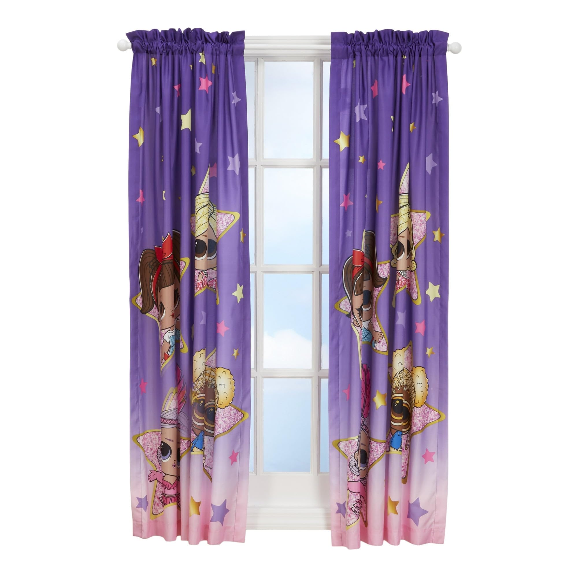 LOL Surprise! Kids Bedroom Window Curtains Drapes 2 Panel Set, 63" Length, Purple