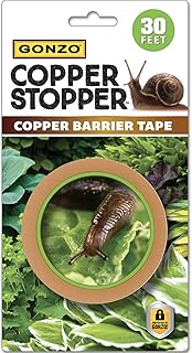 GONZO Copper Stopper Slug and Snail Barrier Tape 30 Feet - Non-Toxic Slug & Snail Repellent - Pet Safe - Plant Guards for Potted Plants - Pack of 1