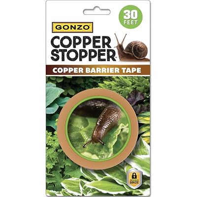 GONZO Copper Stopper Slug and Snail Barrier Tape 30 Feet - Non-Toxic Slug & Snail Repellent - Pet Safe - Plant Guards for Potted Plants - Pack of 1