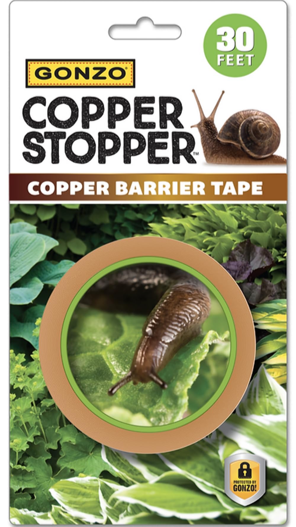 GONZO Copper Stopper Slug and Snail Barrier Tape 30 Feet - Non-Toxic Slug & Snail Repellent - Pet Safe - Plant Guards for Potted Plants - Pack of 1
