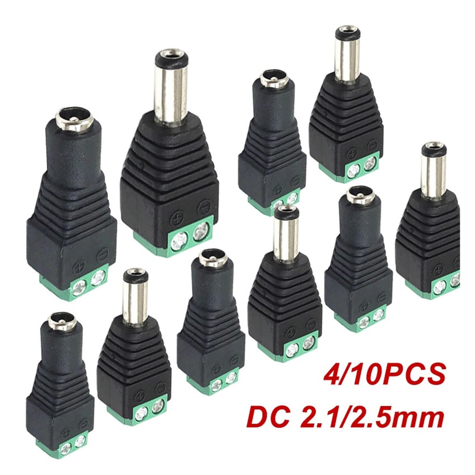 DC Power Connector 2,5 x 5,5 mm i 2,1 x 5,5 mm męskie żeńskie gniazdo jack do audio video 4/10 szt. (10 szt. 2,1 mm)