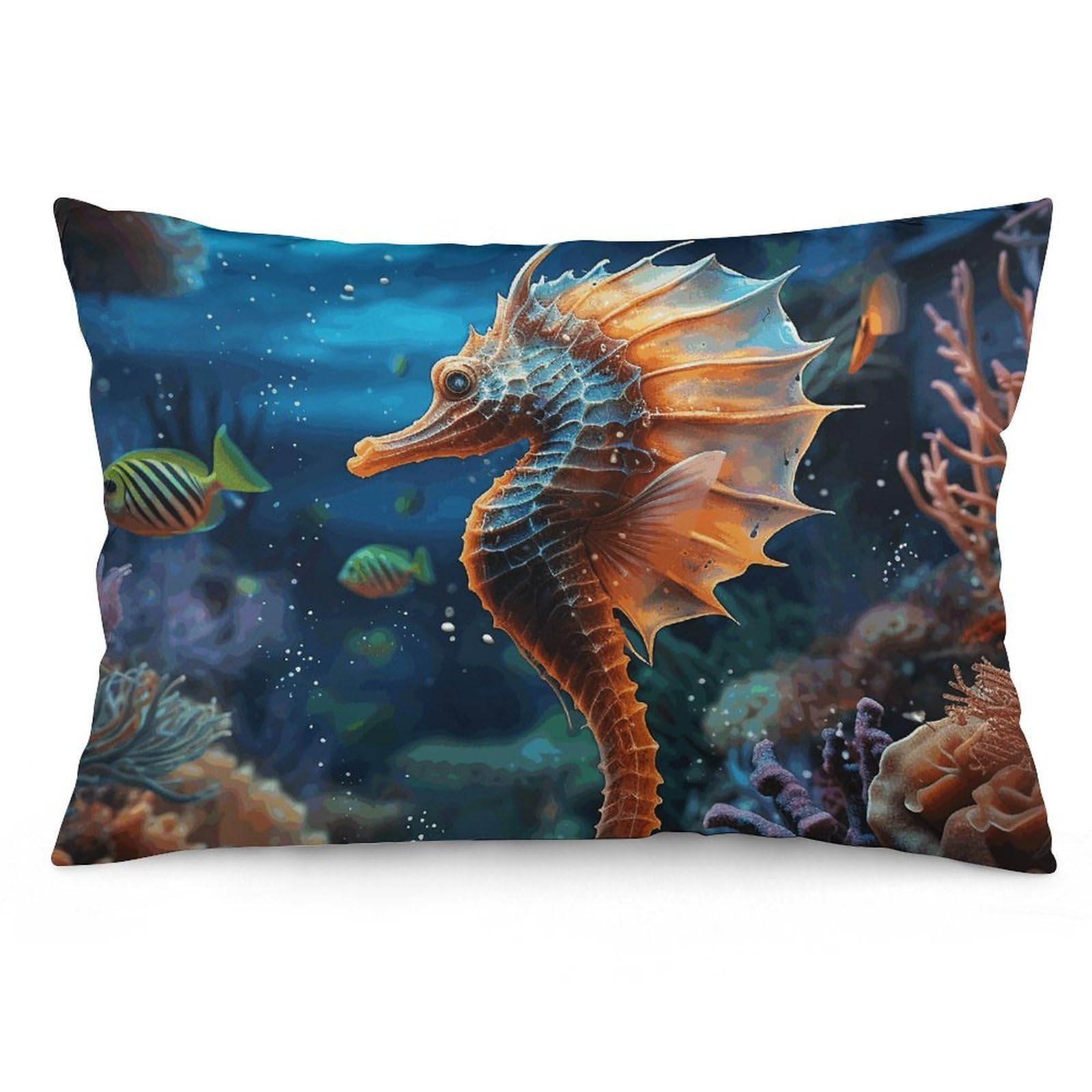 2 Pack Pillow Cases for Hair and Skin, Soft Breathable Pillow Case Covers with Hidden Zipper, Ocean Seahorse Pillowcase 16 "x24 Pillow Covers for Sleeping Gift