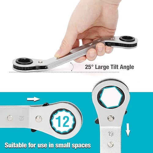 Miniatura 5 de Duratech Juego de llaves de trinquete de extremo de caja compensada, 8 piezas, 25 desplazamientos, diseño reversible de doble extremo, adecuado para