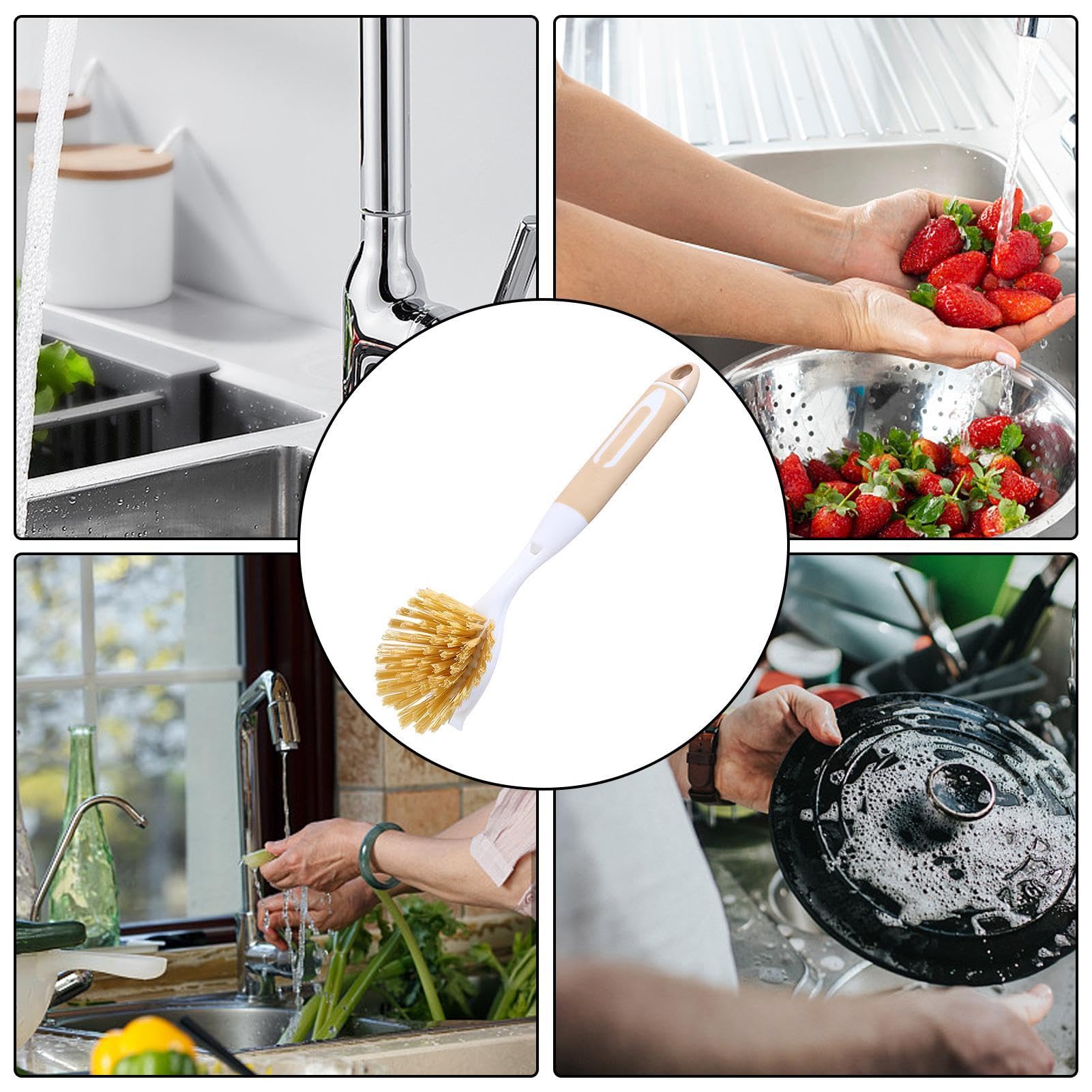 Set Spazzole Pulizia 4 Pezzi - Per Piatti, Pentole E Angoli, Con Setole Dure E Raschietto, Manico Ergonomico - Foto 6