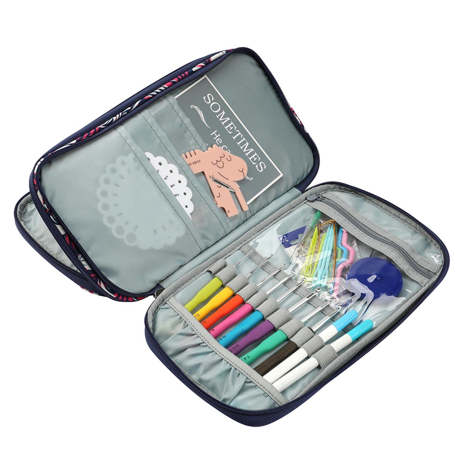 Juego de 3 fundas largas para agujas de tejer Oxford, bolsa de almacenamiento, bolsa de almacenamiento con hojas moradas