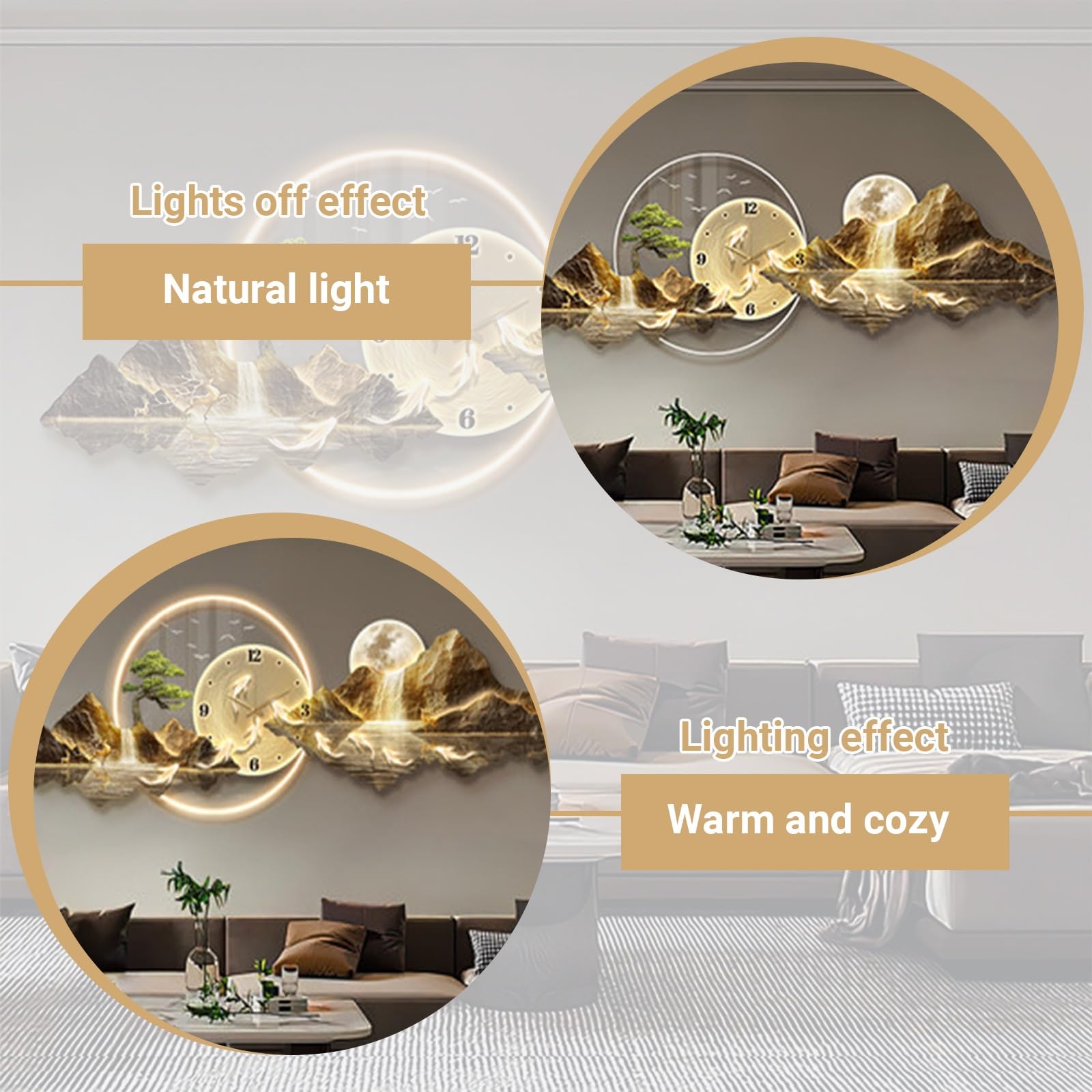 Decorazione da Parete Moderna in 3D Scultura da Parete A LED 3D Dipinti Murali Cinesi per Camera da Letto Soggiorno Ufficio(Style C,35 * 100cm/13 * 39in)