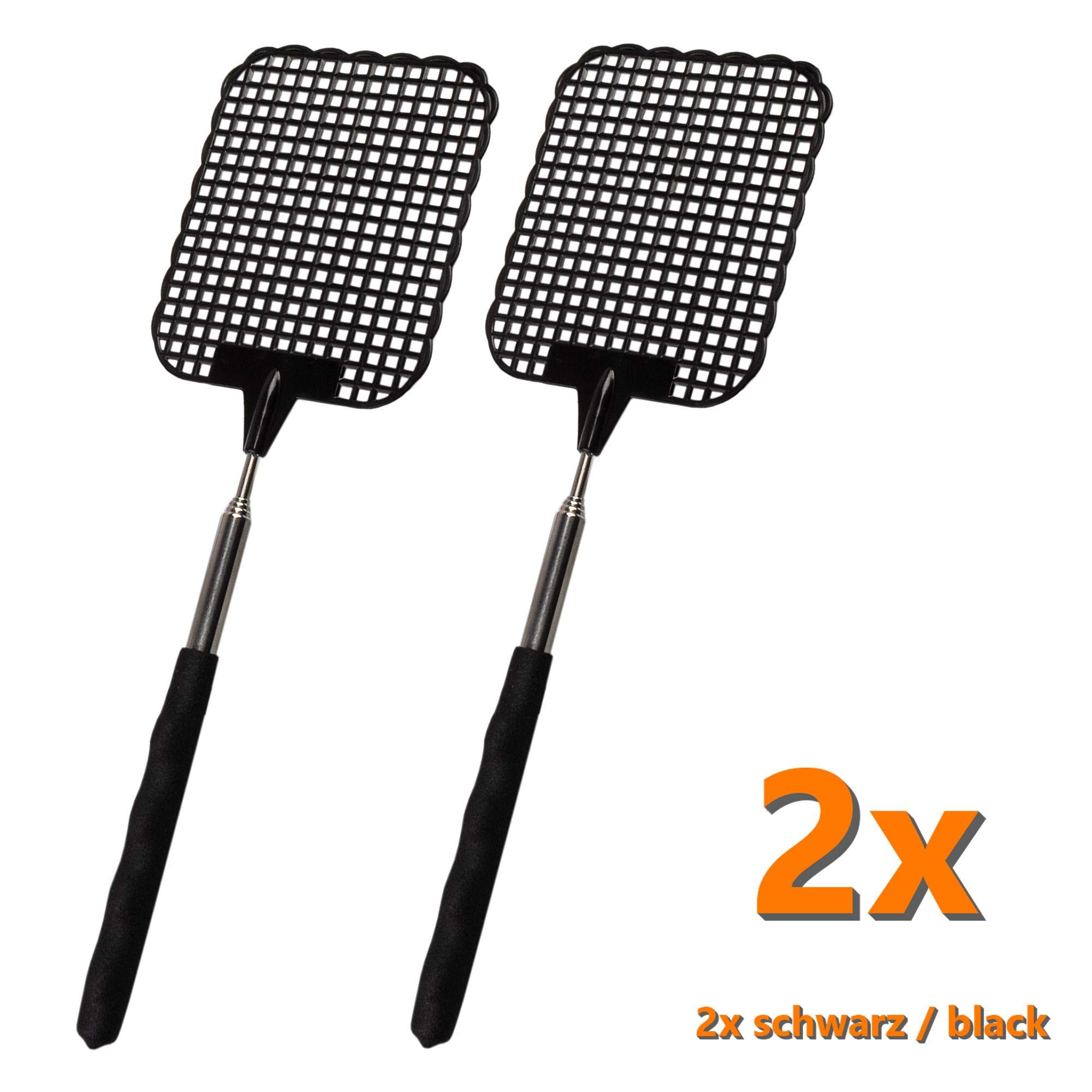 ECENCE Set of 2 Fly Swatter extendable telescopic, Fly Swatters Length: 26 cm - 72 cm Black