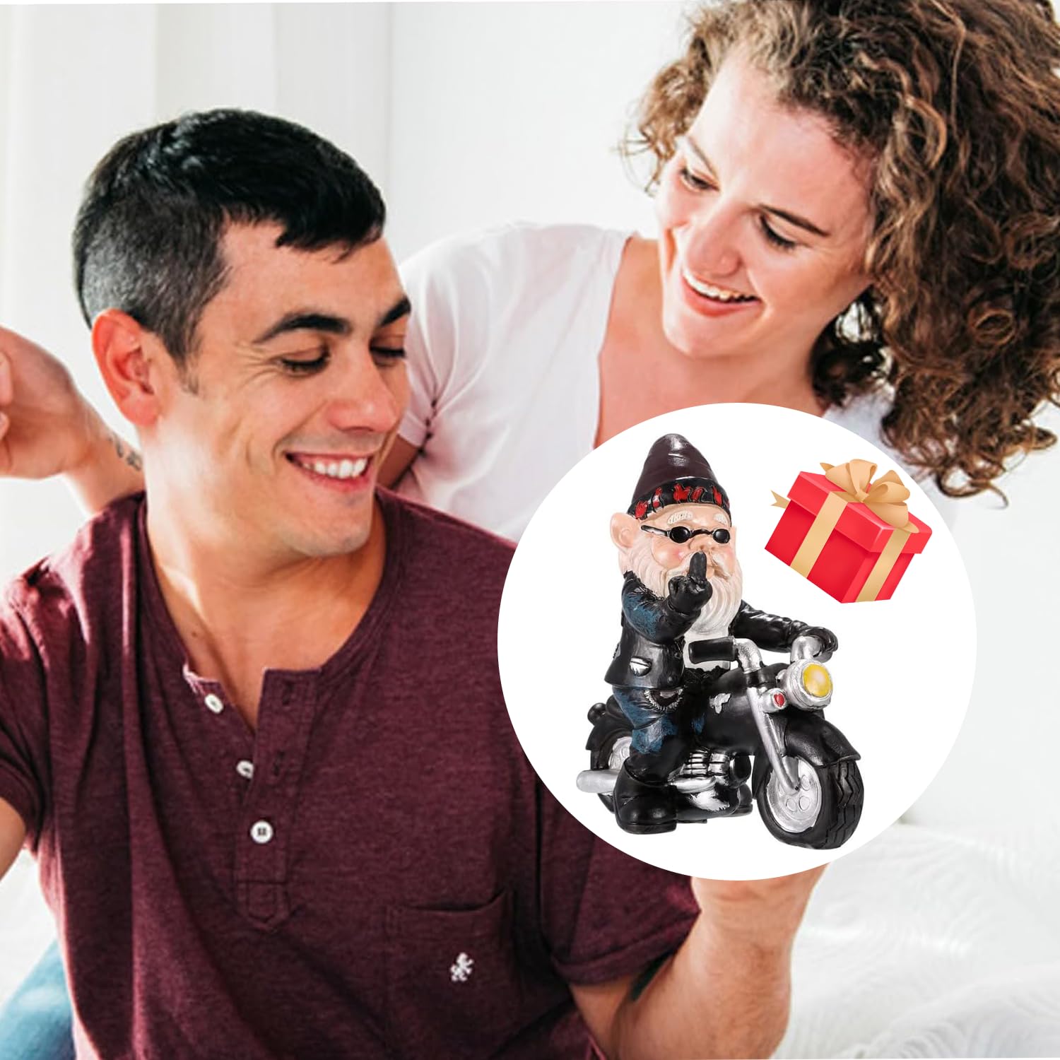 Ozdoby Ogrodowe Krasnale, Ozdoby Ogrodowe Skrzaty Motocykliści, zabawny krasnal ogrodowy, dekoracja do tarasu balkonu, stary człowiek z motocyklem, ozdoba z żywicy do domu i biura