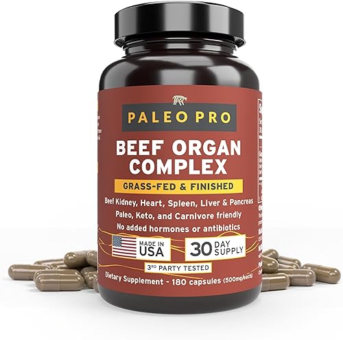 Paleo Pro O.G. Blend Cápsulas de órganos de carne de res premium, riñón, corazón, hígado, bazo y páncreas de vacas alimentadas con pasto y