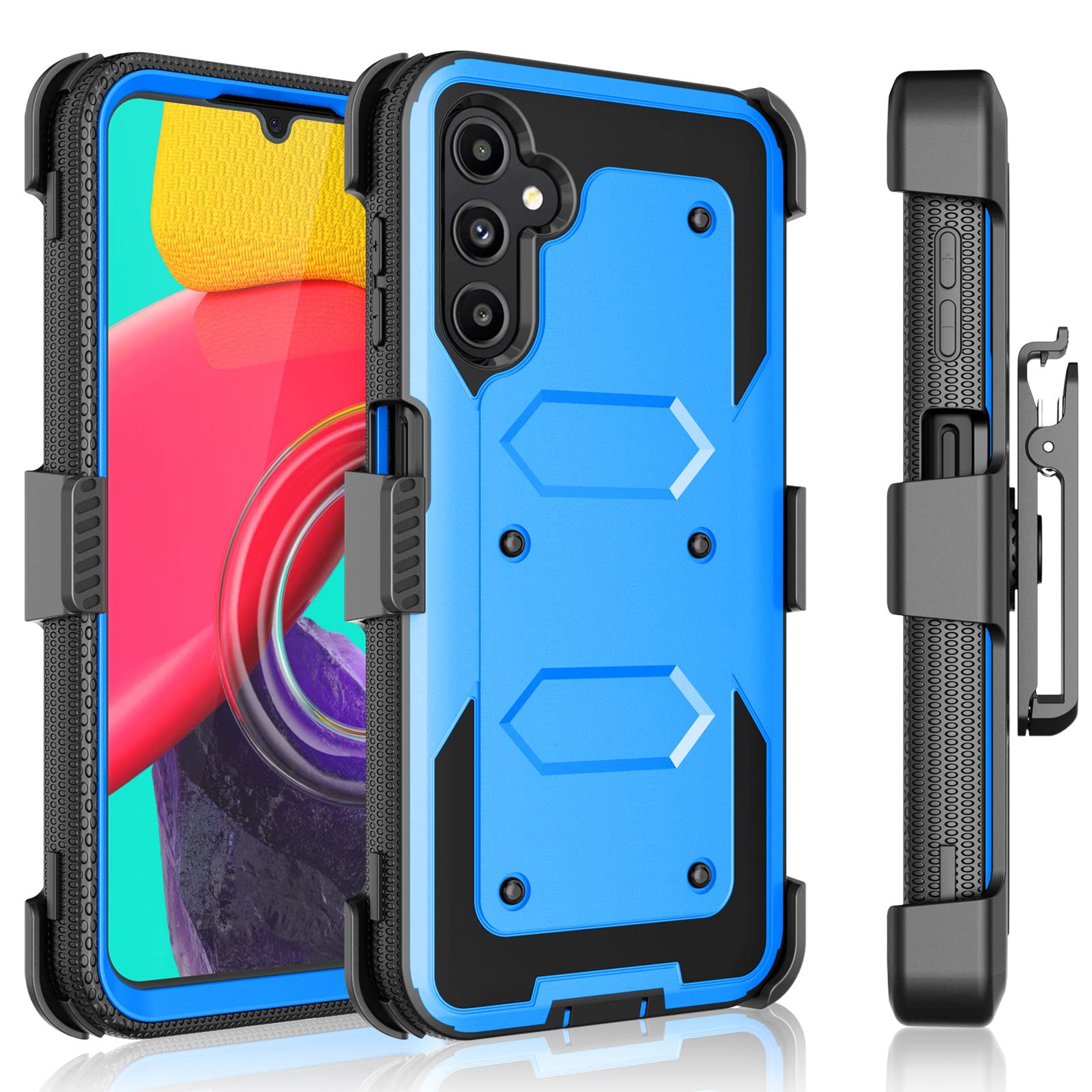 Tekcoo Holster Clip for Galaxy A14 5G Case [Tshell] Shock Absorbing [Built-in Screen] [Kickstand Locking Belt] Carrying Secure Swivel Defender Full Body Cover for Samsung Galaxy A14 5G Blue