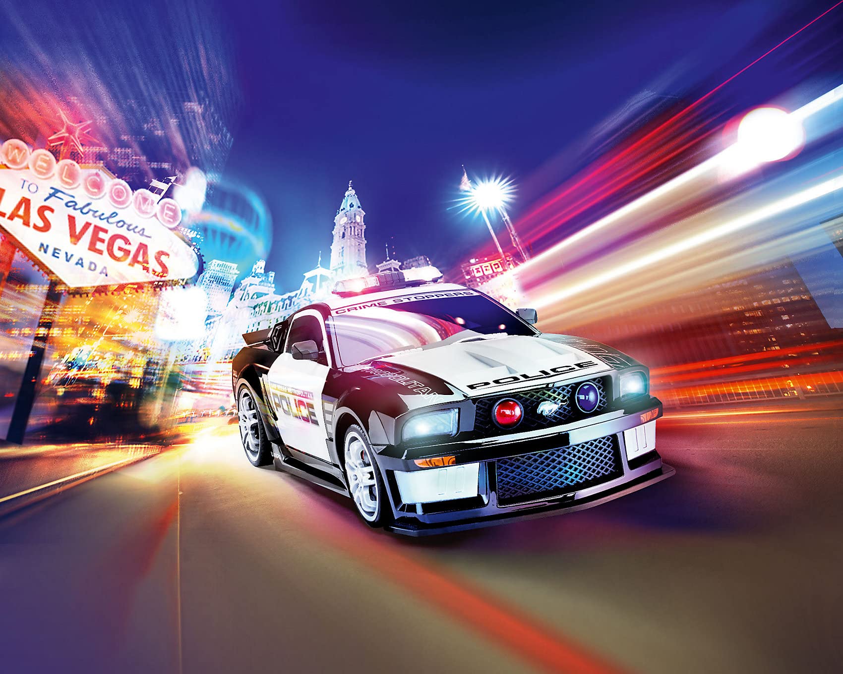 Revell Control 24665 RC Scale US Police Ford Mustang - Mando a Distancia con GHz, batería de Iones de Litio Intercambiable, iluminación LED, luz Azul, Sirena, Coche teledirigido de 33 cm, Color Negro