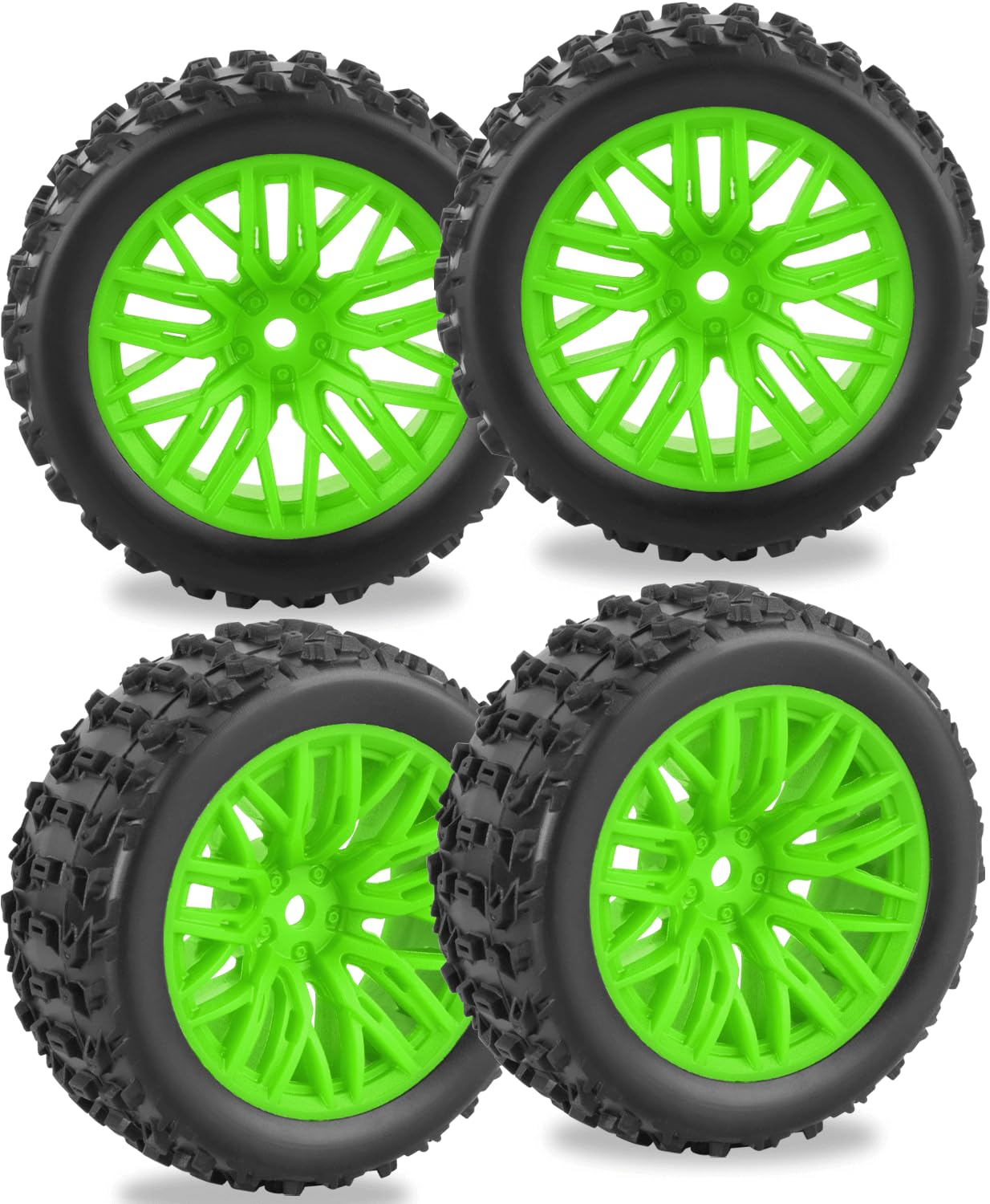 RCarmubWow RC Buggy Wheels and Tires for 1/18 Typhon Grom RC Crawler Car,Pre-Glued RC Wheels and Tires Buggy Wheels & Rubber Tires Plastic Rim,4pcs,Green