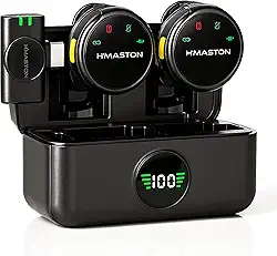 Microfone Lapela Duplo Sem fio – Redução de Ruído, Case Carregador, Tipo C compatível com Android/Iphone 15/16/17, kit com 2 microfones, com display, Ideal para Vlog, Live, Entrevista, YouTube.