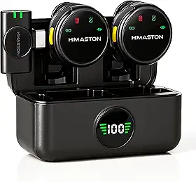 Microfone Lapela Duplo Sem fio – Redução de Ruído, Case Carregador, Tipo C compatível com Android/Iphone 15/16/17, kit com 2 microfones, com display, Ideal para Vlog, Live, Entrevista, YouTube.