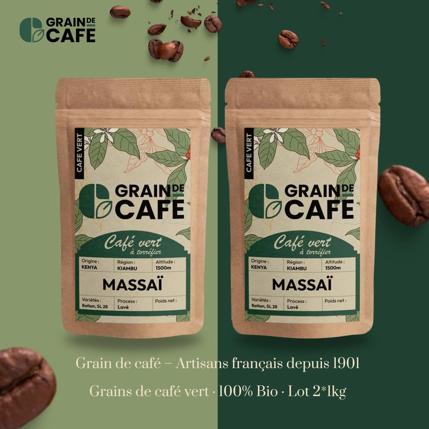 Graindecafé – Café Vert Kenya Massaï 1kg | 100% Arabica Lavé Non Torréfié | De Haute Altitude Vif Et Fruité | Notes De Groseille Et Cassis | Idéal Machine À Grain Une Fois Torréfié