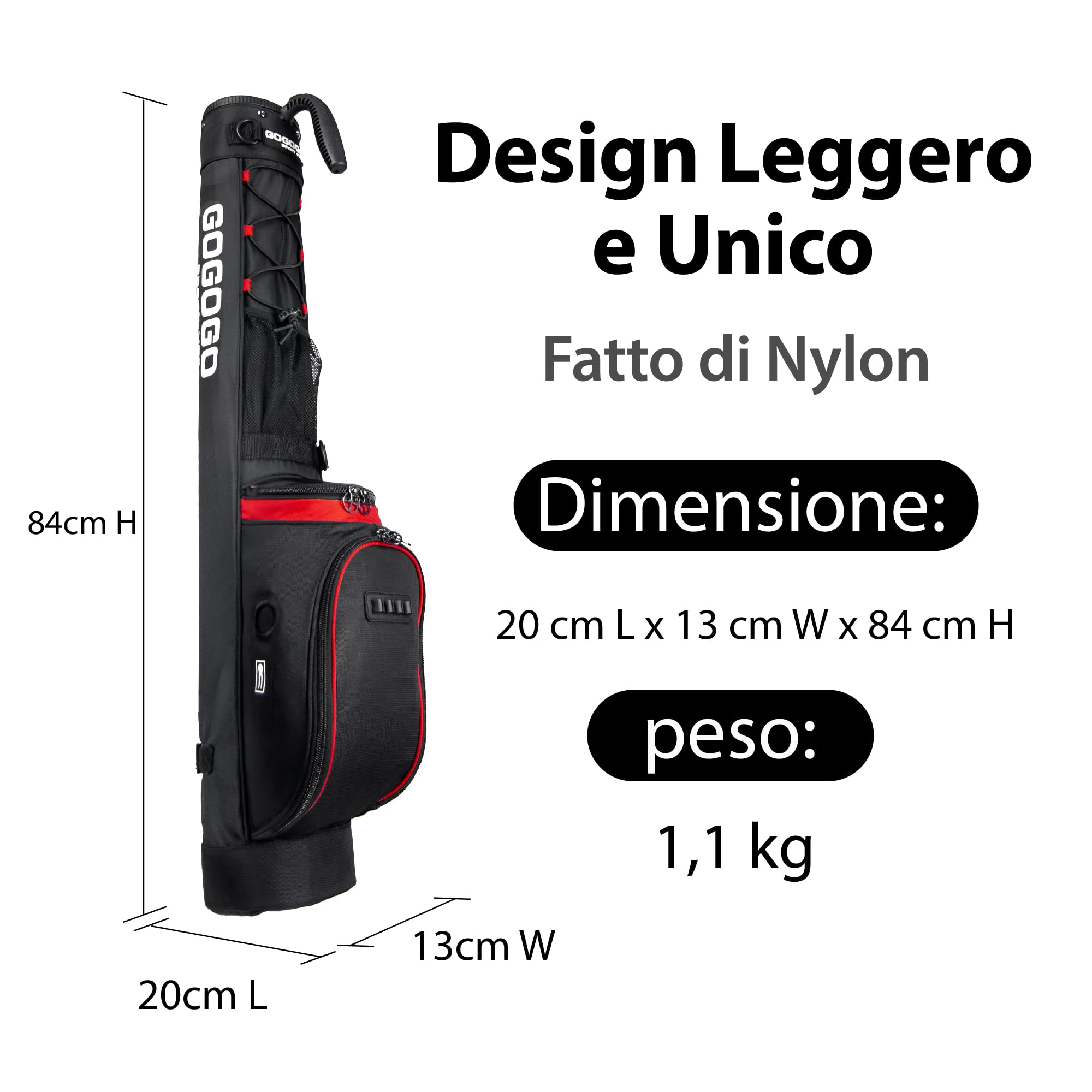 Gogogo Sport Vpro Borsa da Mazza da Golf, Sacca da Golf Pieghevole con Tracolla, Leggera Borsa Portatile da Golf per Mazze, Nero Rosso