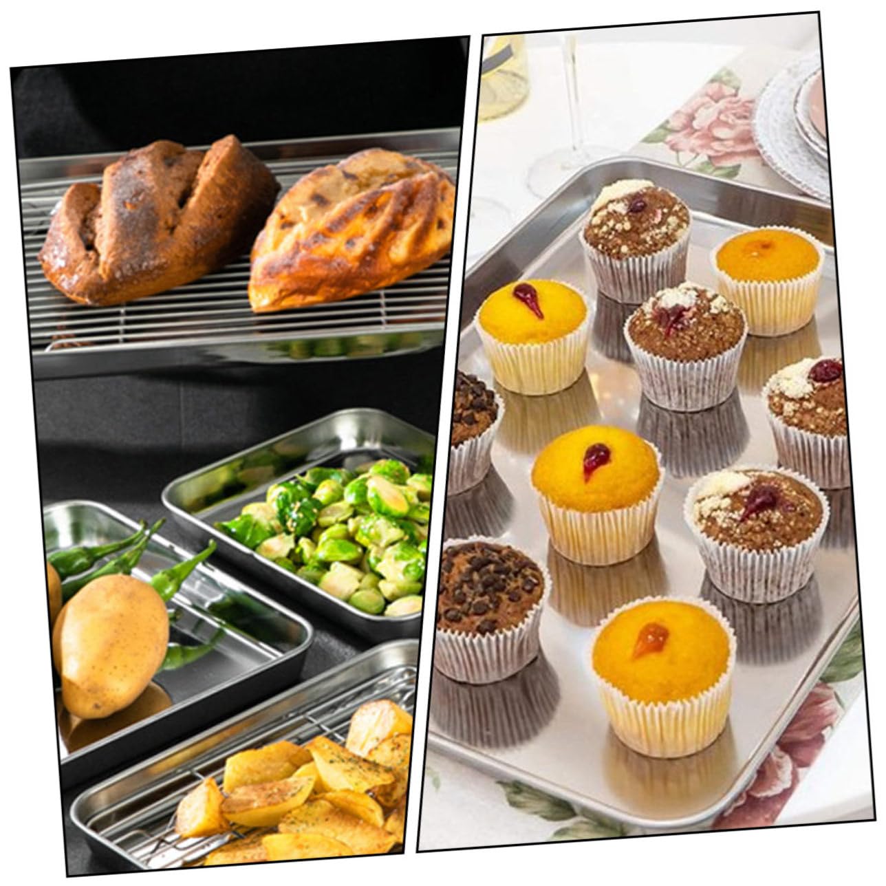 Uonlytech Bandeja de Hornear Antiadherente con Rejilla para Enfriar y Bandeja de Drenaje de Aceite Utensilios de Cocina para Hornear Alimentos Color Plateado
