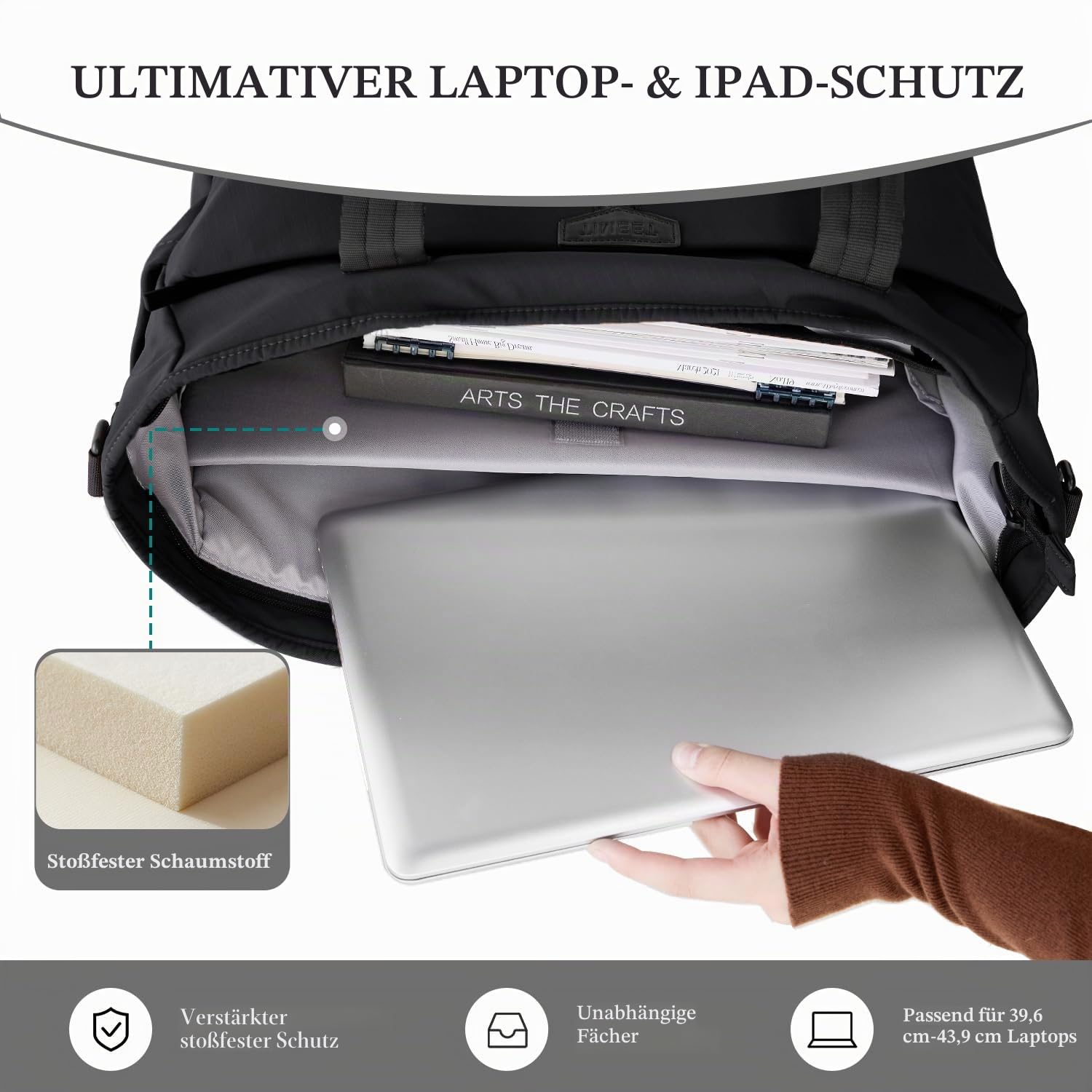 Timeet Arbeitstasche Damen Herren mit Laptopfach, Tote Bag mit Reißverschluss, Uni Tasche Lehrertasche Damen Herren mit Abnehmbarem Schultergurt für Schule, Büro, Geschäftsreise und Freizeit Braun