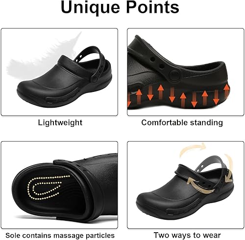 Miniatura 4 de Haifago Zuecos antideslizantes e impermeables para hombres, zapatos cómodos de pie todo el día, zapatos de enfermera y chef para hombres, zapatos de