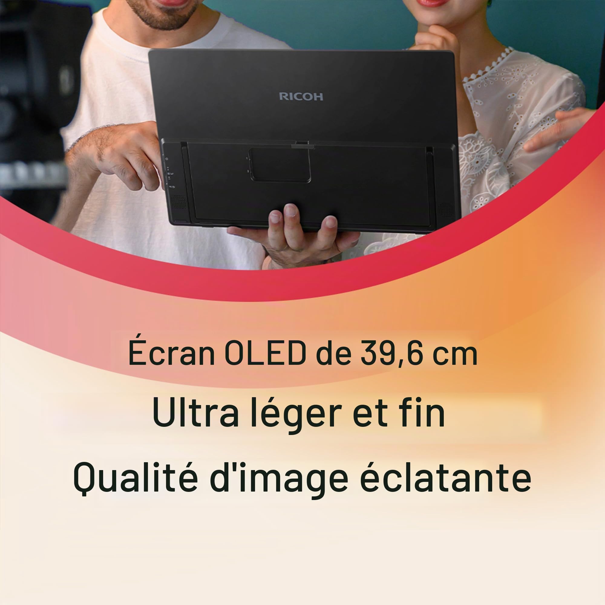 Moniteur Portable RICOH 150BW, écran Portable OLED 15,6 Pouces sans Fil, Double écran Wireless, Ultra-léger, rafraîchissement 60 Hz, Haut-parleurs intégrés x2