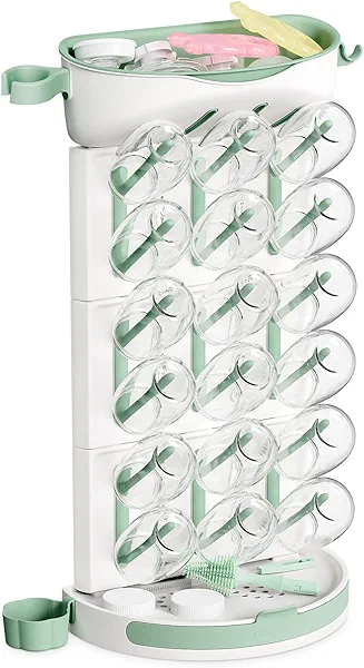 Momcozy DIY Larger Bottle Drying Rack for 18 Bottles, Space Saving Countertop Vertical Rack with Brushes Holder, Detachable Travel Bottle Rack for Baby Accessories & Pump Parts
