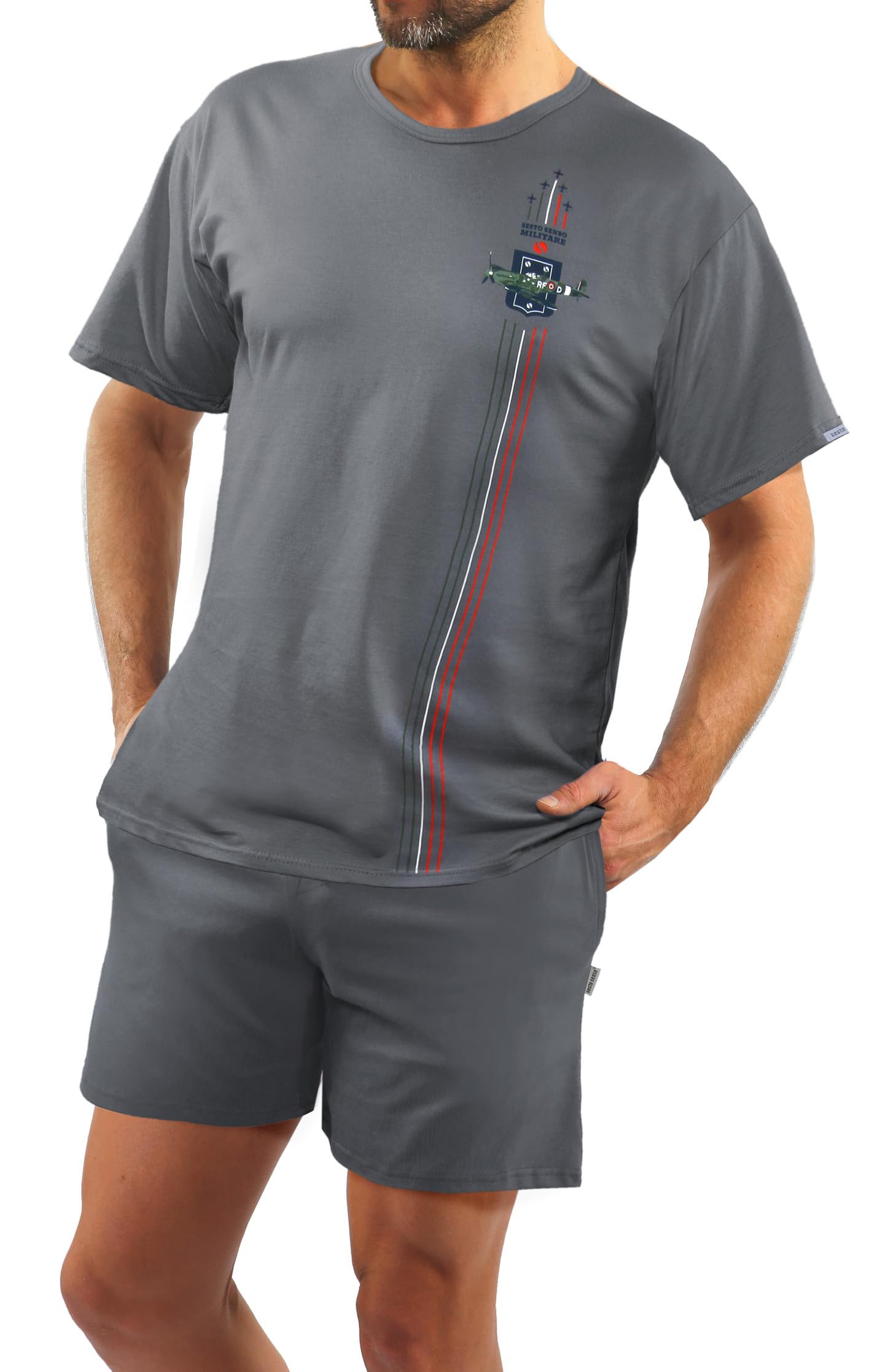 sesto senso Pigiama Uomo Militare Corto Estivo Cotone Tshirt Pantalonici Set Corte